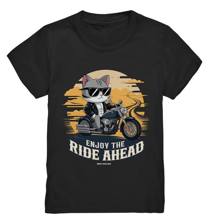 Enjoy the Ride Ahead - Katze auf Motorrad ins Abenteuer - Kids Premium Shirt Bright Lights Arts
