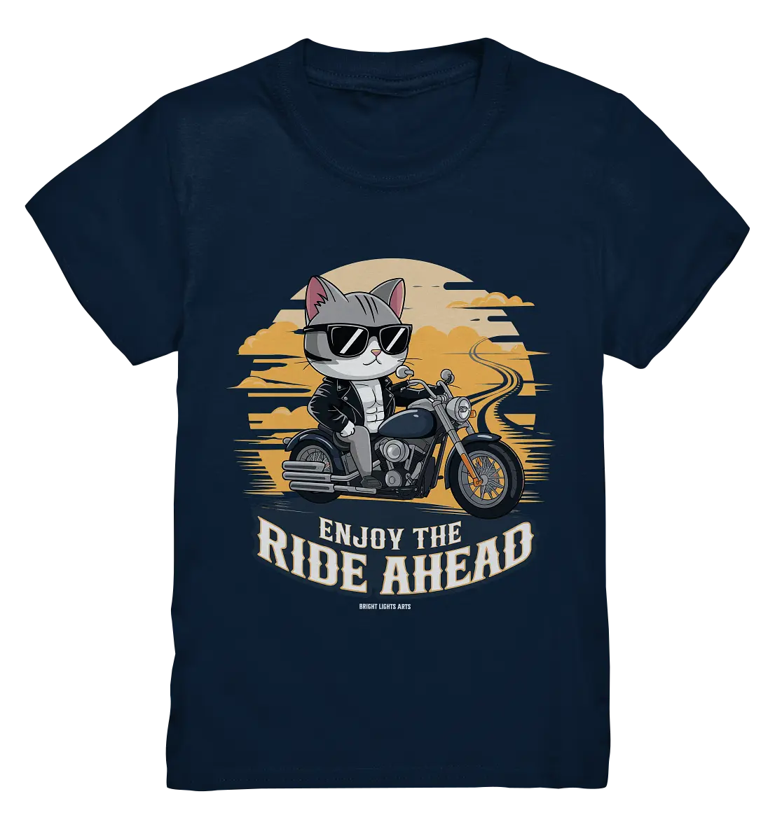 Enjoy the Ride Ahead - Katze auf Motorrad ins Abenteuer - Kids Premium Shirt Bright Lights Arts