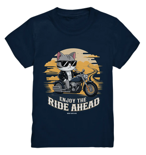 Enjoy the Ride Ahead - Katze auf Motorrad ins Abenteuer - Kids Premium Shirt Bright Lights Arts