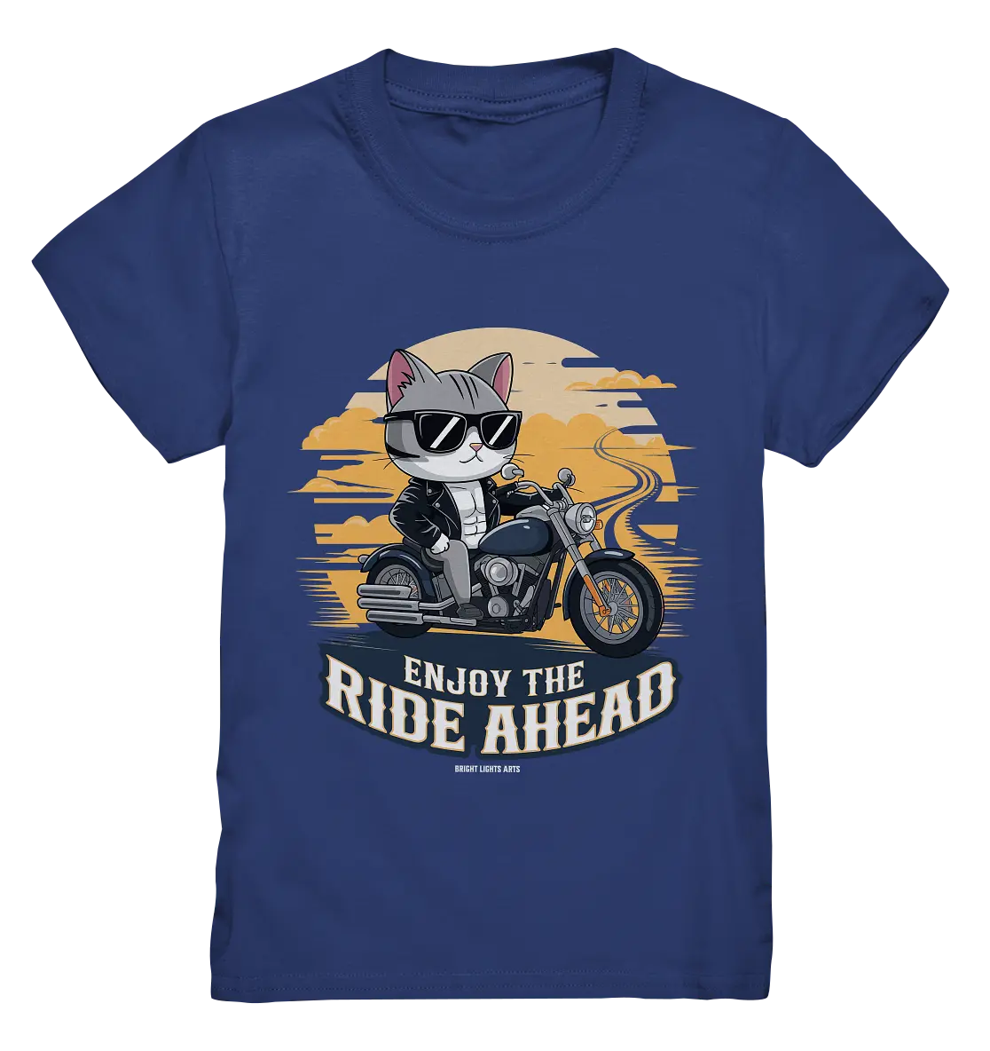 Enjoy the Ride Ahead - Katze auf Motorrad ins Abenteuer - Kids Premium Shirt Bright Lights Arts