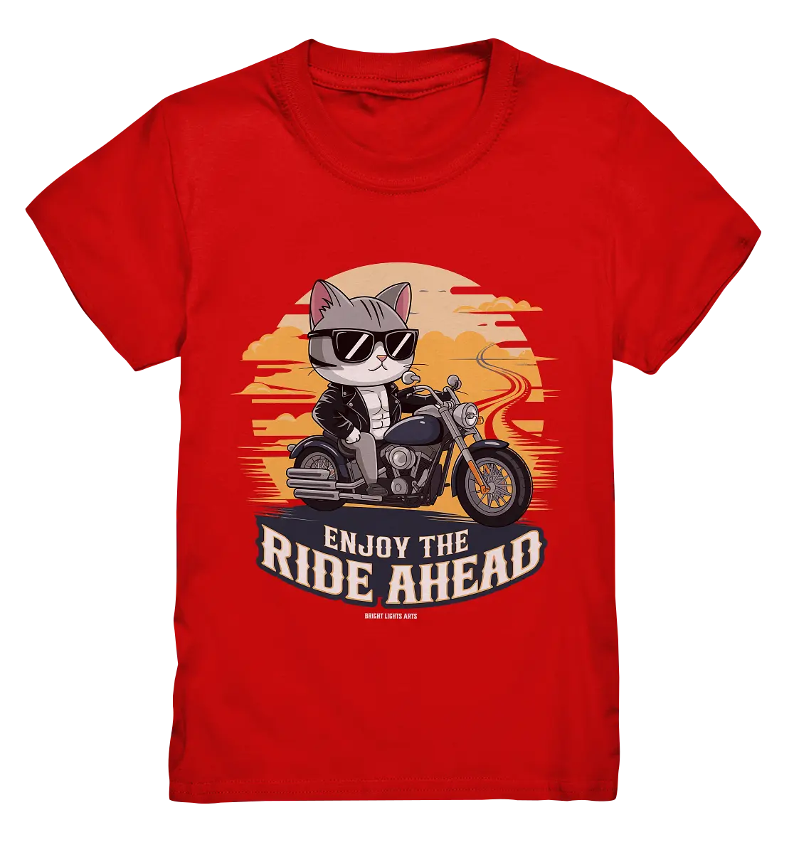 Enjoy the Ride Ahead - Katze auf Motorrad ins Abenteuer - Kids Premium Shirt Bright Lights Arts