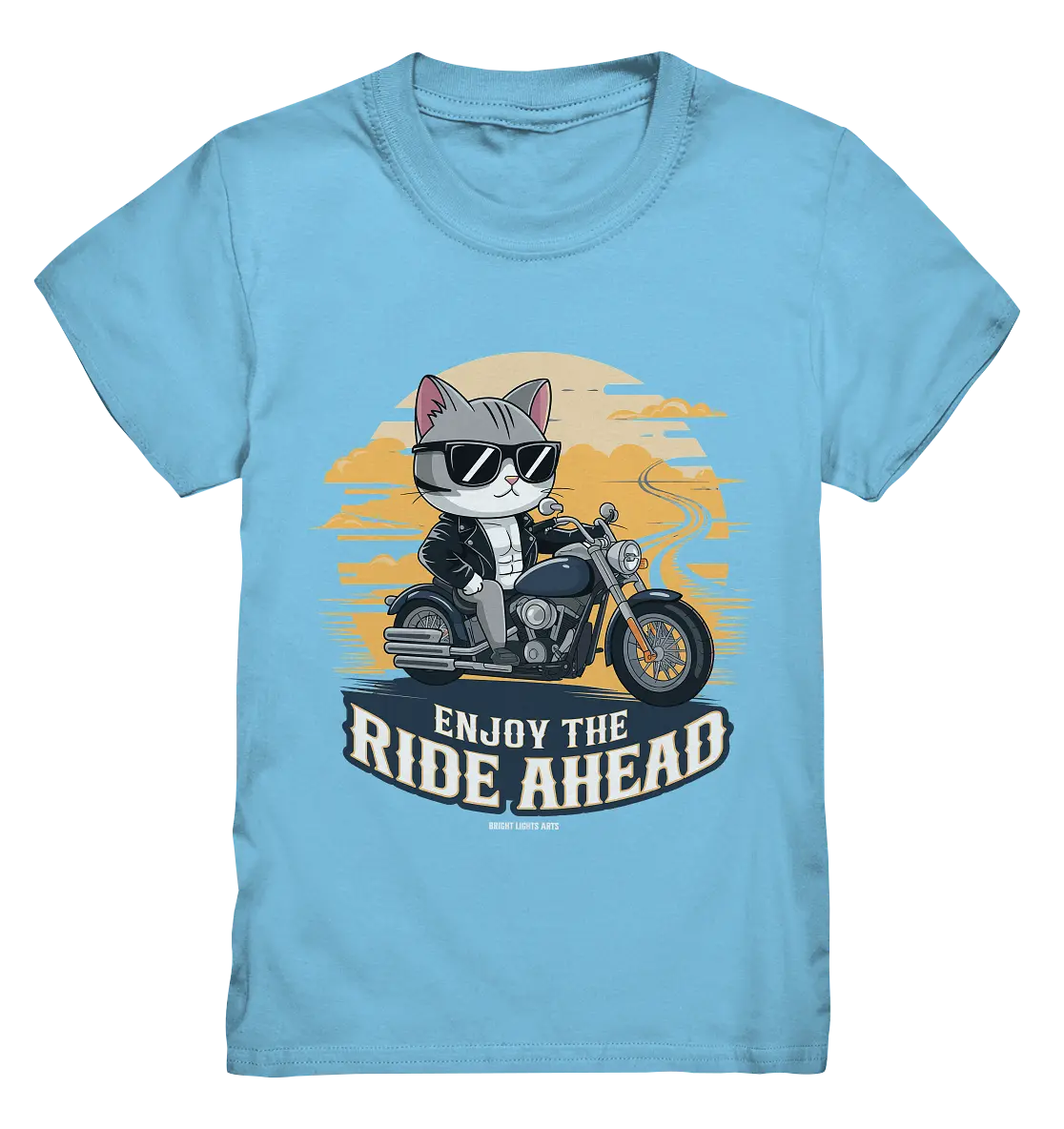 Enjoy the Ride Ahead - Katze auf Motorrad ins Abenteuer - Kids Premium Shirt Bright Lights Arts