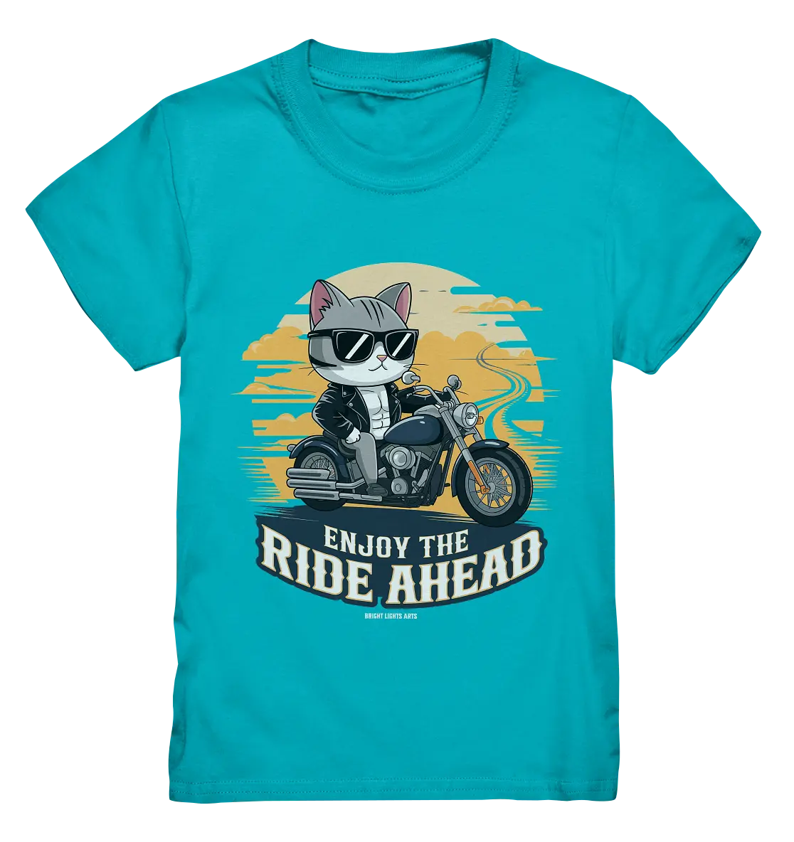 Enjoy the Ride Ahead - Katze auf Motorrad ins Abenteuer - Kids Premium Shirt Bright Lights Arts