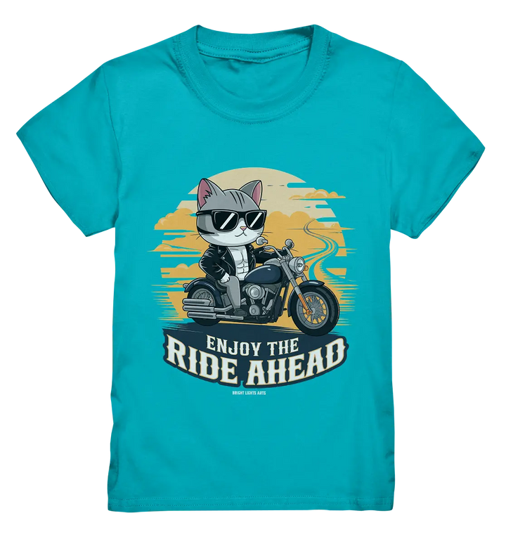Enjoy the Ride Ahead - Katze auf Motorrad ins Abenteuer - Kids Premium Shirt Bright Lights Arts