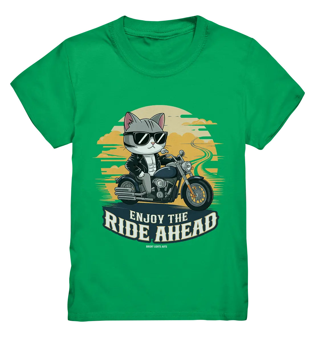 Enjoy the Ride Ahead - Katze auf Motorrad ins Abenteuer - Kids Premium Shirt Bright Lights Arts