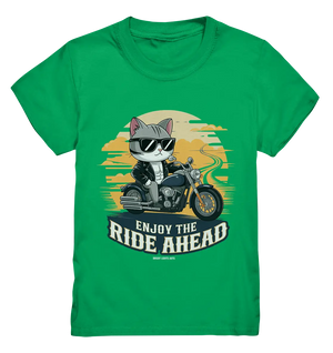 Enjoy the Ride Ahead - Katze auf Motorrad ins Abenteuer - Kids Premium Shirt Bright Lights Arts