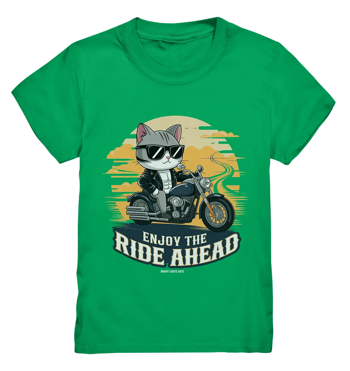 Enjoy the Ride Ahead - Katze auf Motorrad ins Abenteuer - Kids Premium Shirt Bright Lights Arts