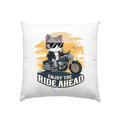 Enjoy the Ride Ahead - Katze auf Motorrad ins Abenteuer - Kissen 40x40cm Bright Lights Arts
