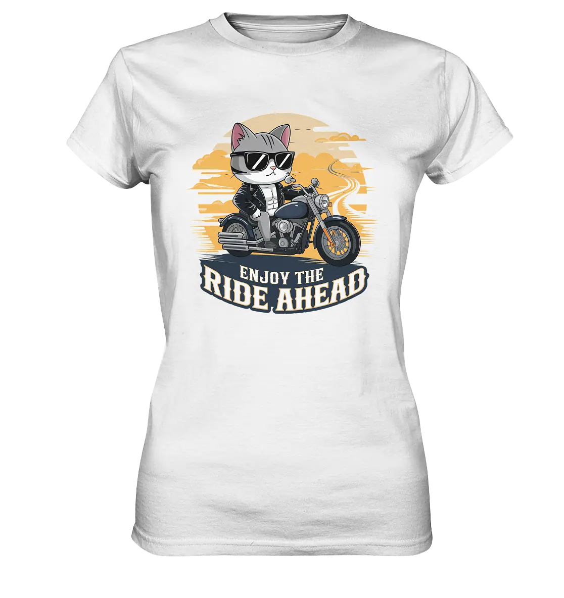 Enjoy the Ride Ahead - Katze auf Motorrad ins Abenteuer - Ladies Premium Shirt Bright Lights Arts