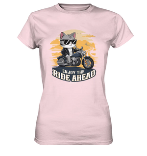Enjoy the Ride Ahead - Katze auf Motorrad ins Abenteuer - Ladies Premium Shirt Bright Lights Arts