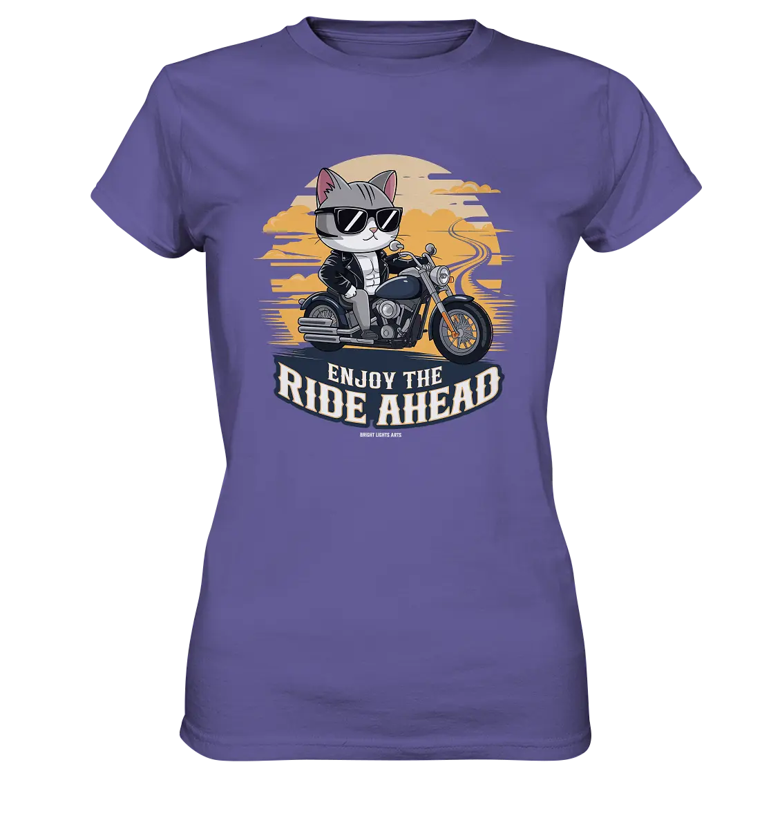 Enjoy the Ride Ahead - Katze auf Motorrad ins Abenteuer - Ladies Premium Shirt Bright Lights Arts