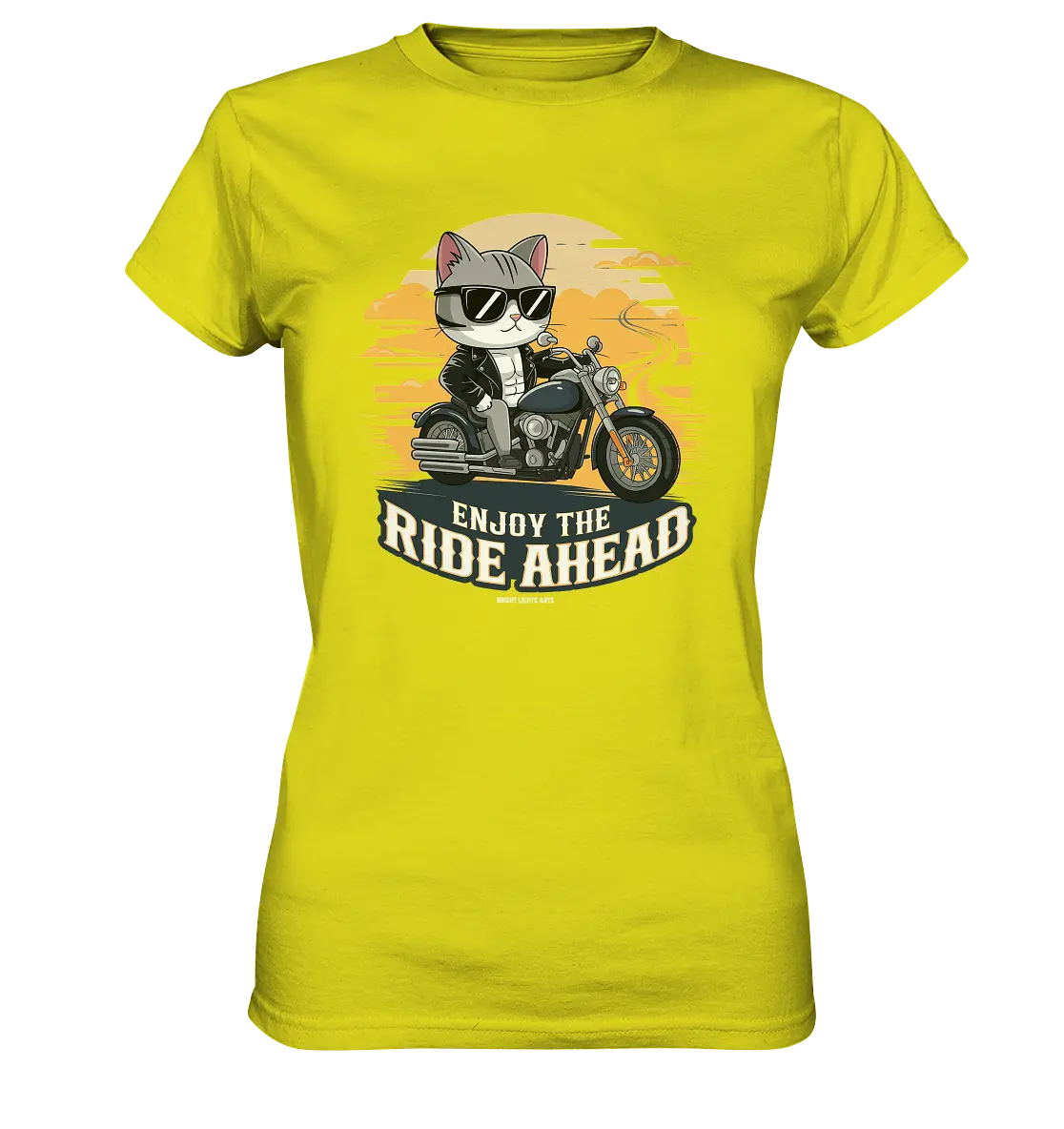 Enjoy the Ride Ahead - Katze auf Motorrad ins Abenteuer - Ladies Premium Shirt Bright Lights Arts