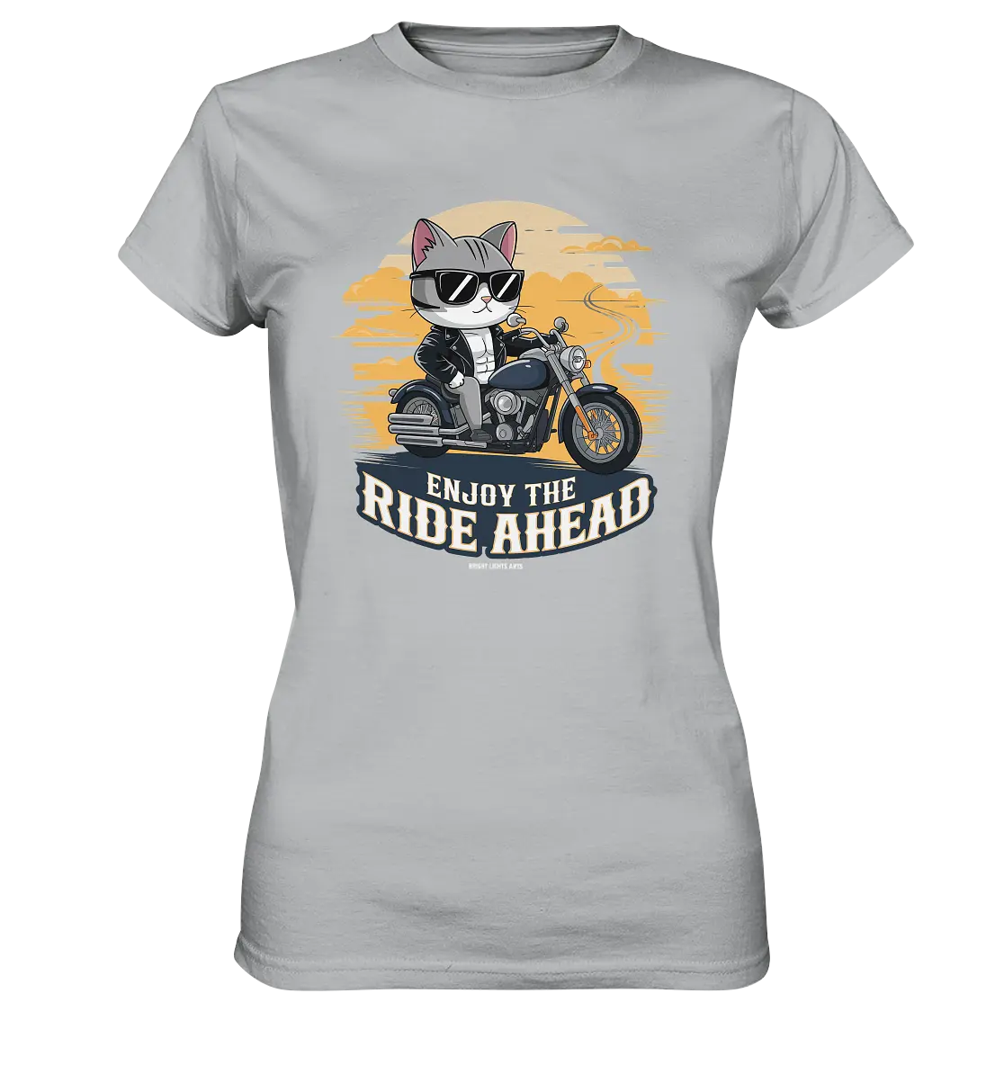 Enjoy the Ride Ahead - Katze auf Motorrad ins Abenteuer - Ladies Premium Shirt Bright Lights Arts