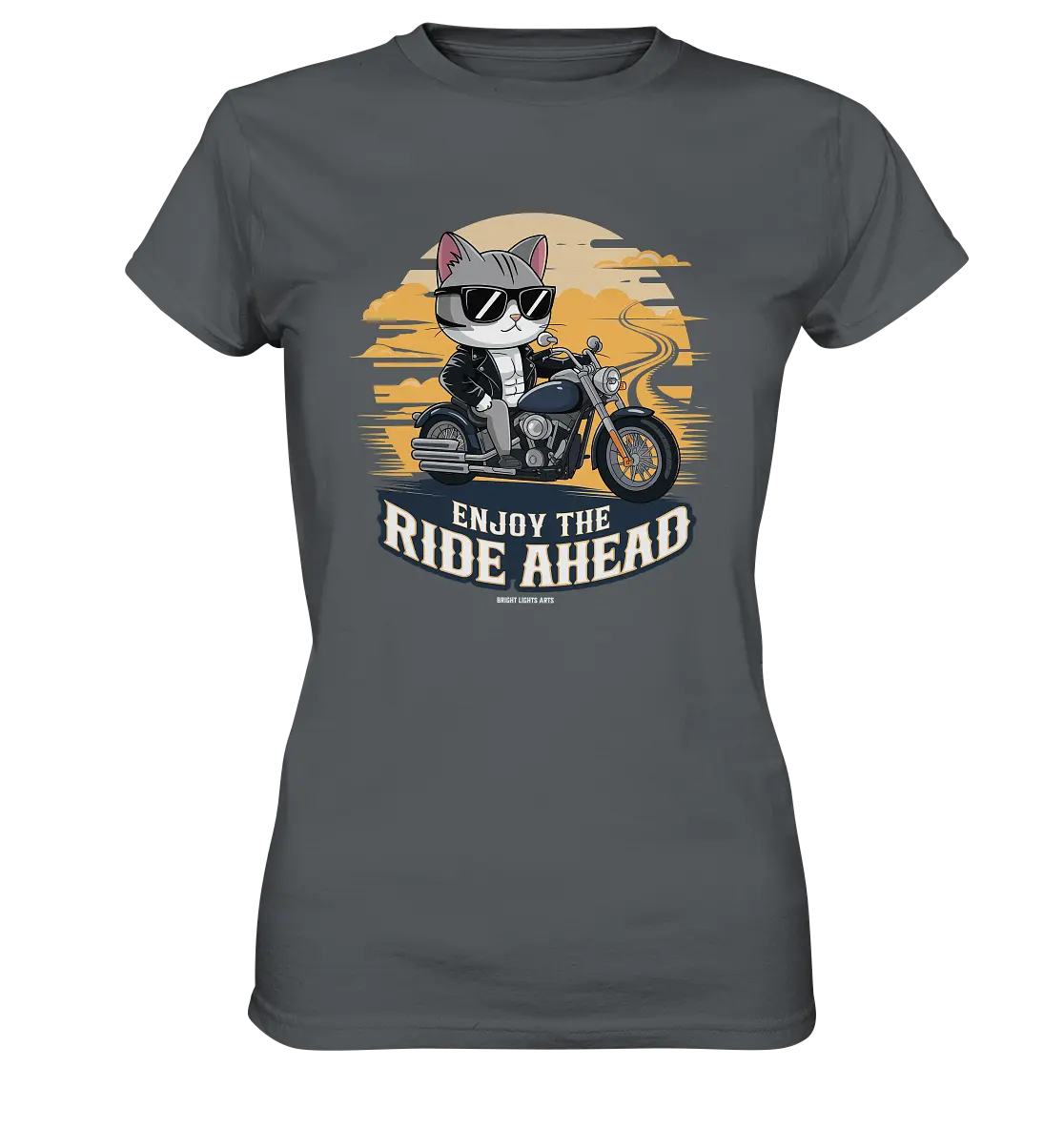 Enjoy the Ride Ahead - Katze auf Motorrad ins Abenteuer - Ladies Premium Shirt Bright Lights Arts