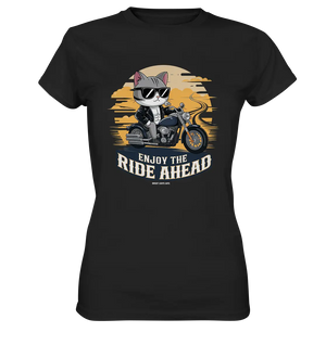 Enjoy the Ride Ahead - Katze auf Motorrad ins Abenteuer - Ladies Premium Shirt Bright Lights Arts