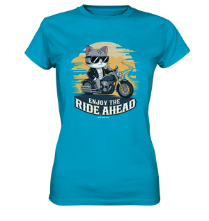 Enjoy the Ride Ahead - Katze auf Motorrad ins Abenteuer - Ladies Premium Shirt Bright Lights Arts
