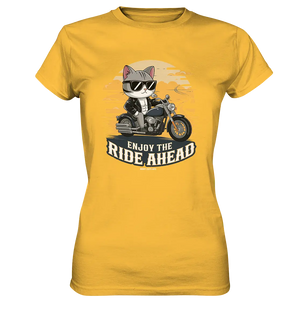 Enjoy the Ride Ahead - Katze auf Motorrad ins Abenteuer - Ladies Premium Shirt Bright Lights Arts
