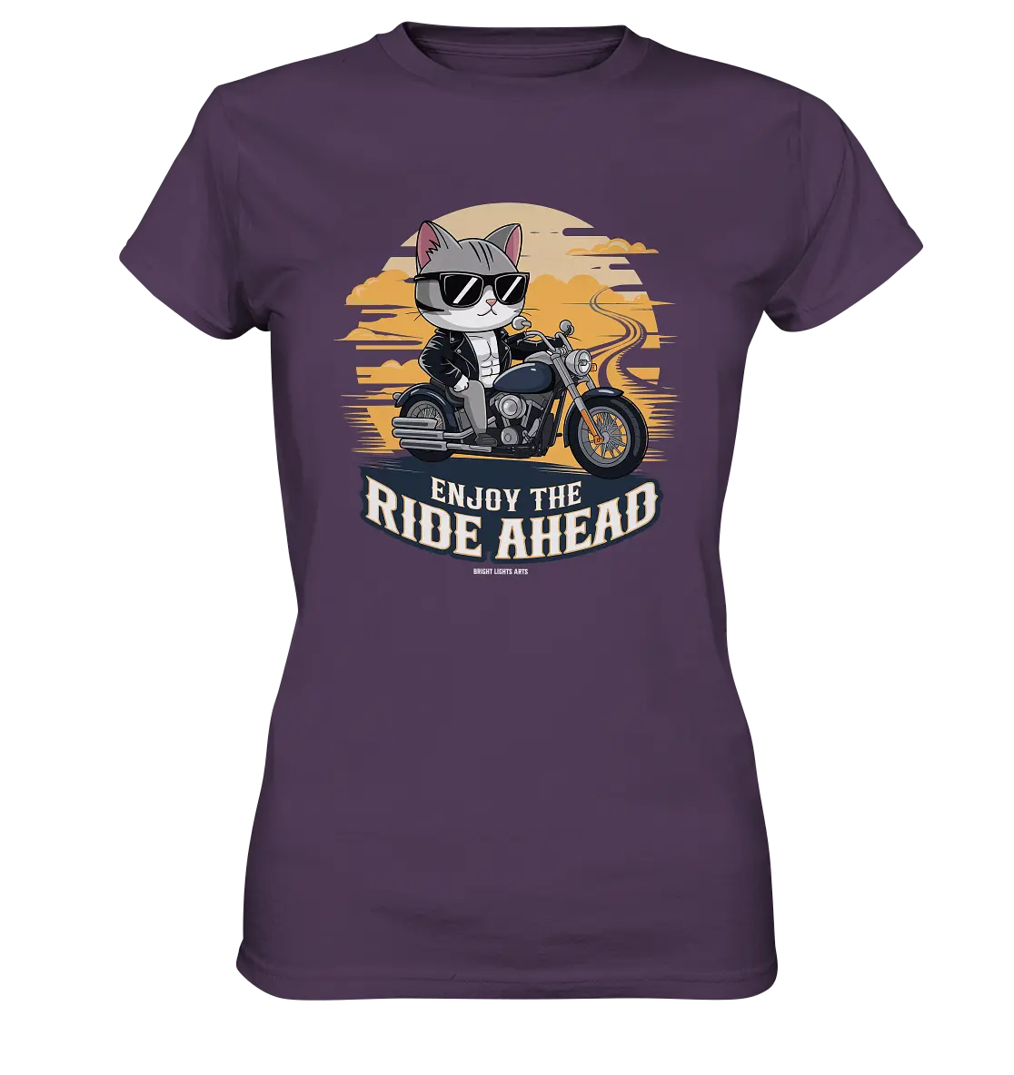 Enjoy the Ride Ahead - Katze auf Motorrad ins Abenteuer - Ladies Premium Shirt Bright Lights Arts