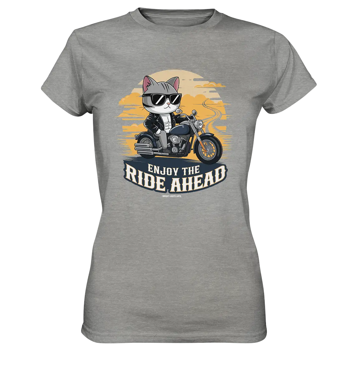 Enjoy the Ride Ahead - Katze auf Motorrad ins Abenteuer - Ladies Premium Shirt Bright Lights Arts