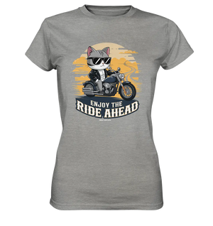 Enjoy the Ride Ahead - Katze auf Motorrad ins Abenteuer - Ladies Premium Shirt Bright Lights Arts