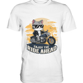 Enjoy the Ride Ahead - Katze auf Motorrad ins Abenteuer - Premium Shirt Bright Lights Arts