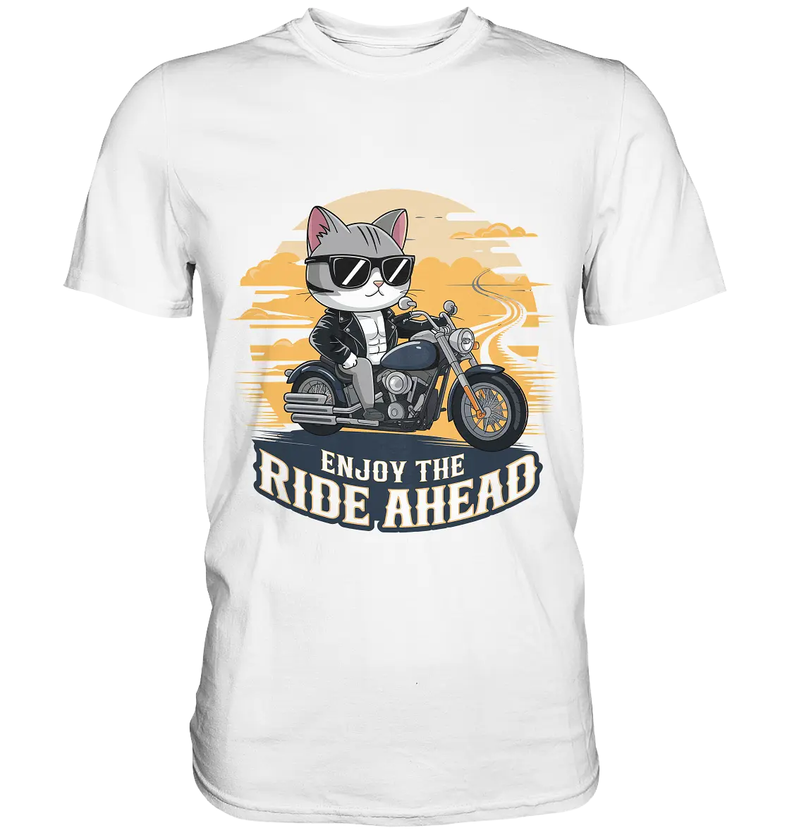 Enjoy the Ride Ahead - Katze auf Motorrad ins Abenteuer - Premium Shirt Bright Lights Arts