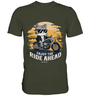 Enjoy the Ride Ahead - Katze auf Motorrad ins Abenteuer - Premium Shirt Bright Lights Arts
