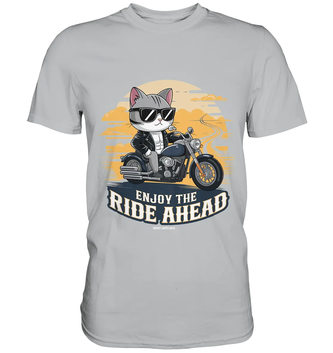 Enjoy the Ride Ahead - Katze auf Motorrad ins Abenteuer - Premium Shirt Bright Lights Arts