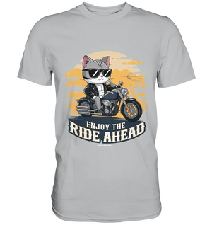 Enjoy the Ride Ahead - Katze auf Motorrad ins Abenteuer - Premium Shirt Bright Lights Arts