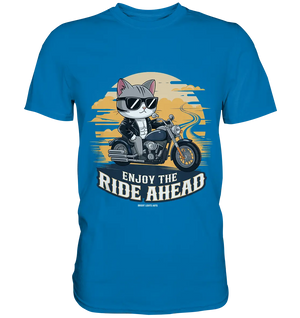 Enjoy the Ride Ahead - Katze auf Motorrad ins Abenteuer - Premium Shirt Bright Lights Arts