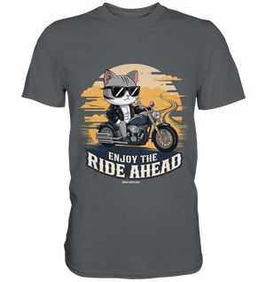 Enjoy the Ride Ahead - Katze auf Motorrad ins Abenteuer - Premium Shirt Bright Lights Arts