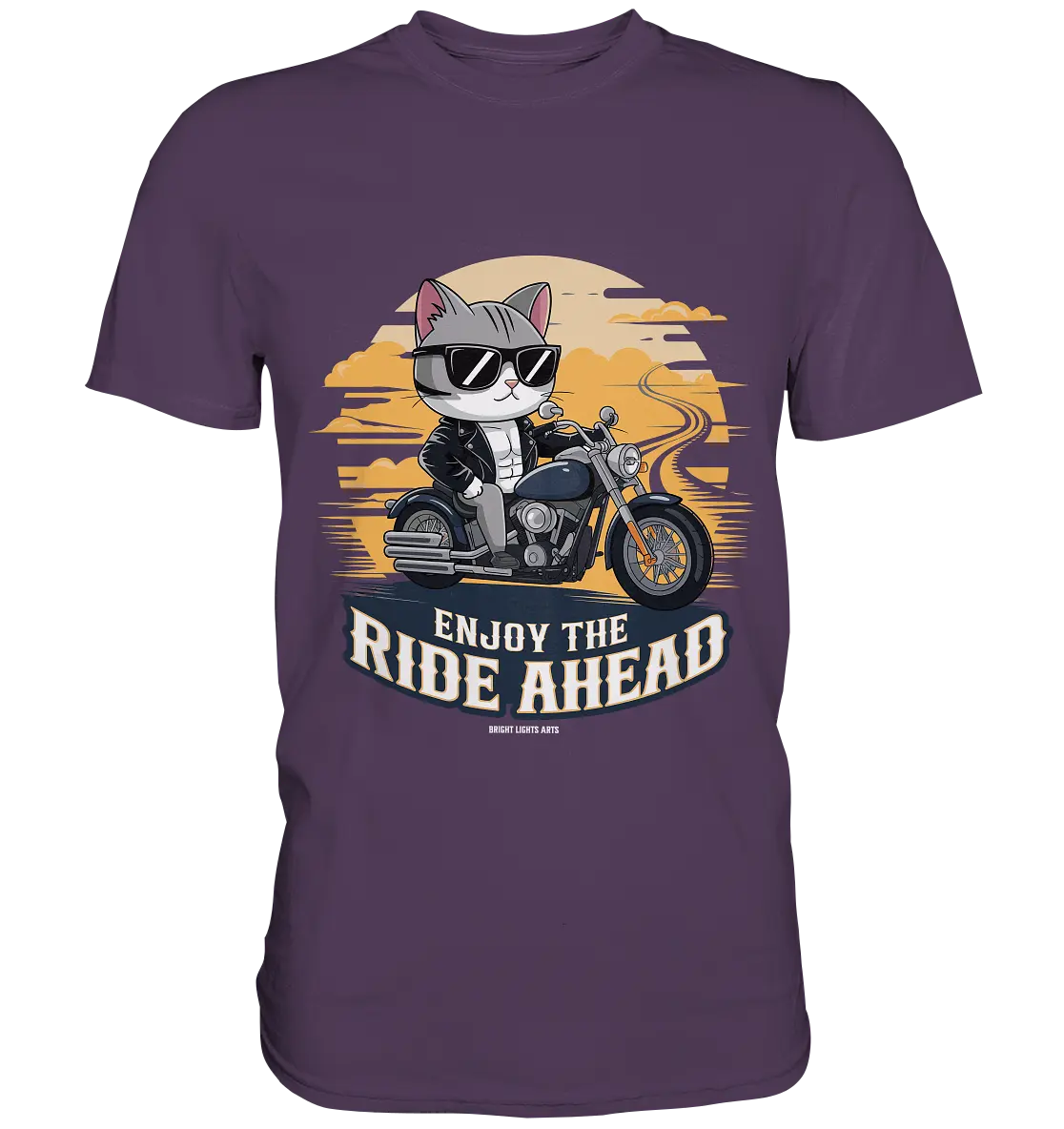 Enjoy the Ride Ahead - Katze auf Motorrad ins Abenteuer - Premium Shirt Bright Lights Arts