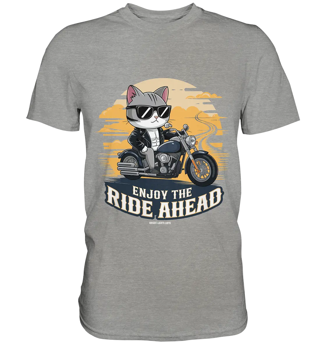 Enjoy the Ride Ahead - Katze auf Motorrad ins Abenteuer - Premium Shirt Bright Lights Arts