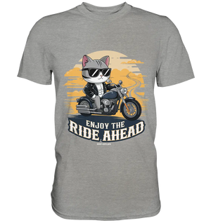 Enjoy the Ride Ahead - Katze auf Motorrad ins Abenteuer - Premium Shirt Bright Lights Arts