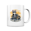 Enjoy the Ride Ahead - Katze auf Motorrad ins Abenteuer - Tasse glossy Bright Lights Arts