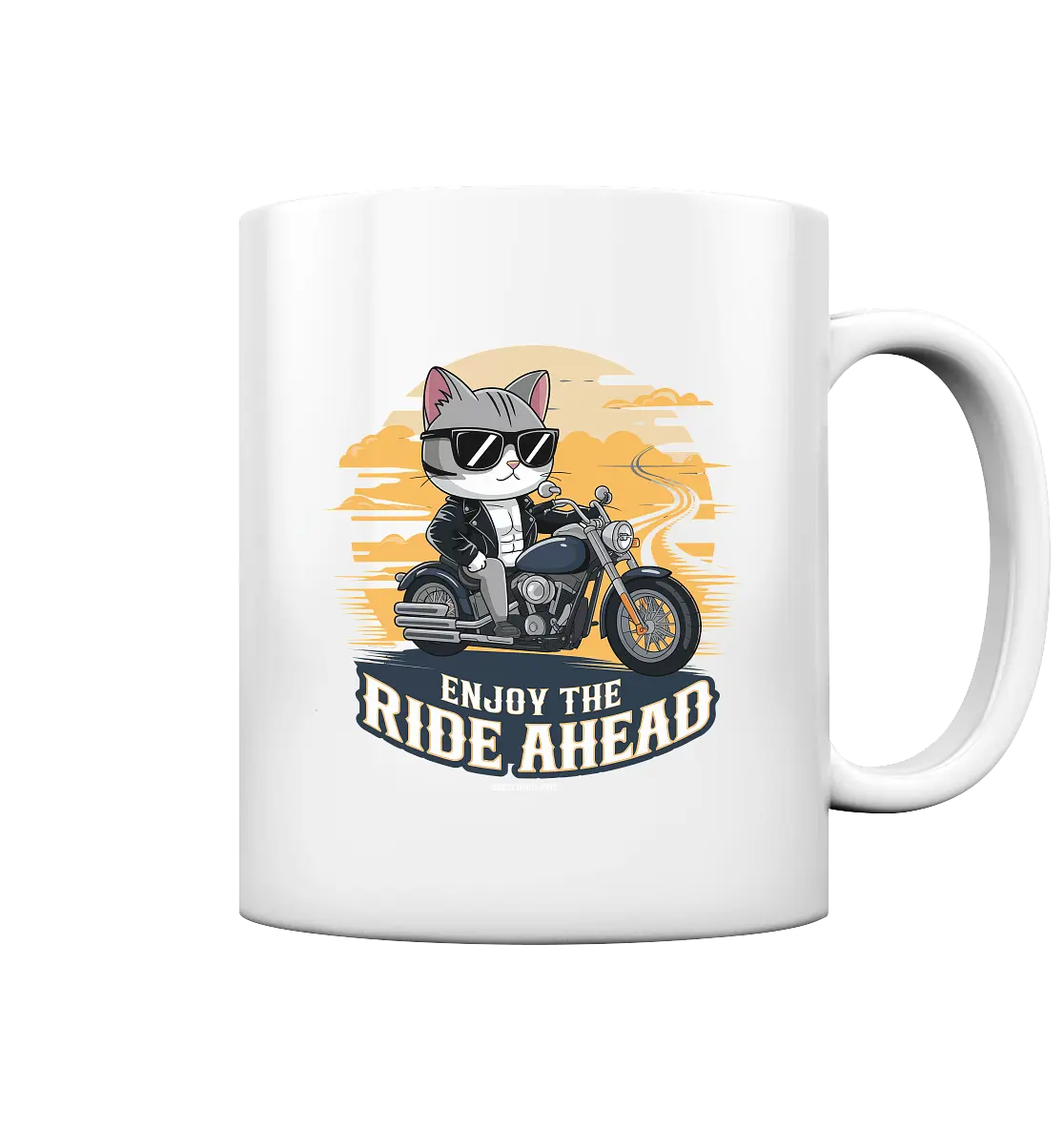 Enjoy the Ride Ahead - Katze auf Motorrad ins Abenteuer - Tasse glossy Bright Lights Arts