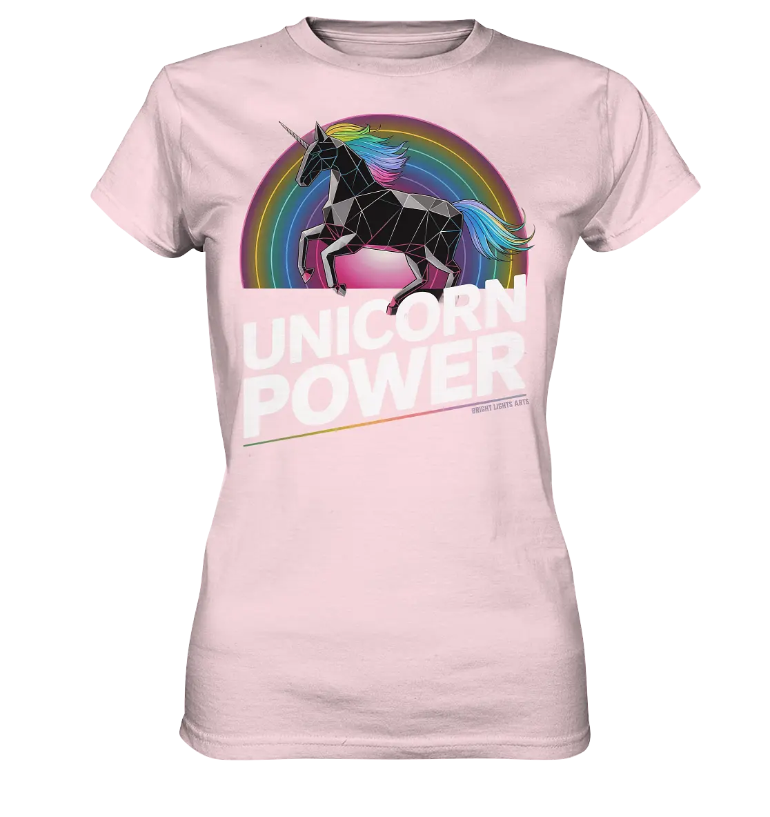 Fabelhaftes Einhorn mit Regenbogen Mähne Stilvolles geometrisches Design - Ladies Premium Shirt Bright Lights Arts