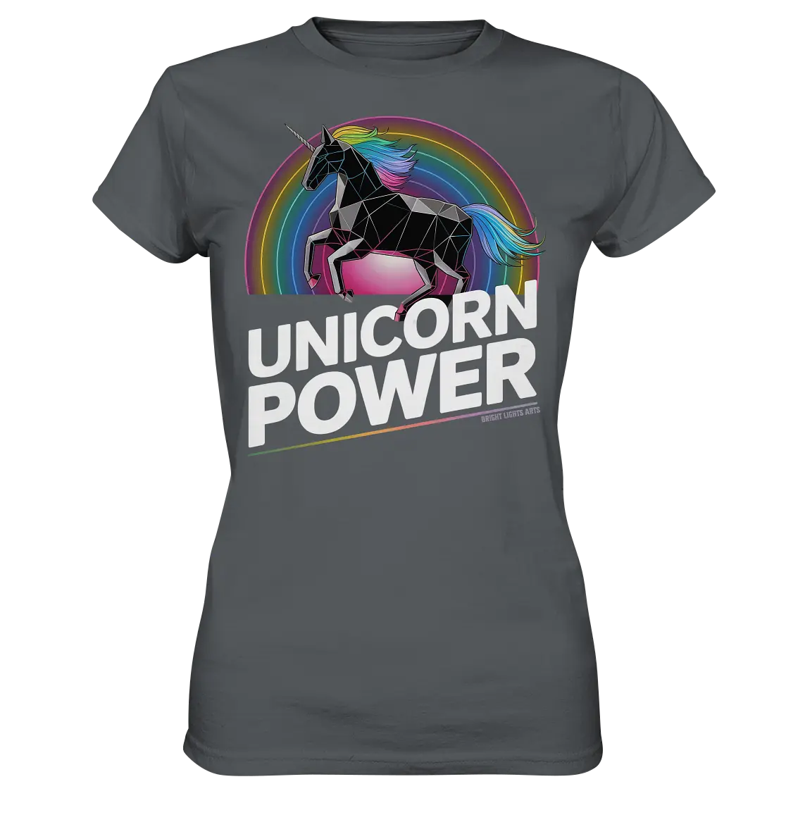 Fabelhaftes Einhorn mit Regenbogen Mähne Stilvolles geometrisches Design - Ladies Premium Shirt Bright Lights Arts