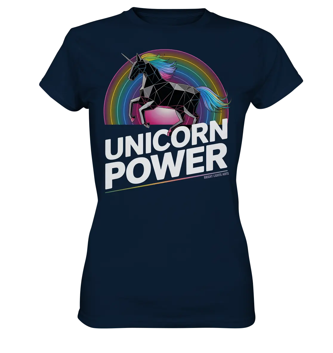 Fabelhaftes Einhorn mit Regenbogen Mähne Stilvolles geometrisches Design - Ladies Premium Shirt Bright Lights Arts
