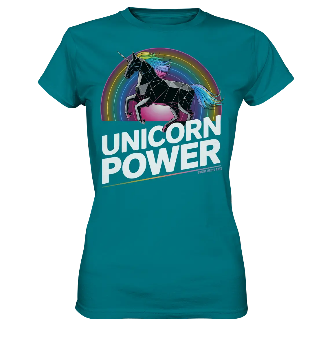 Fabelhaftes Einhorn mit Regenbogen Mähne Stilvolles geometrisches Design - Ladies Premium Shirt Bright Lights Arts