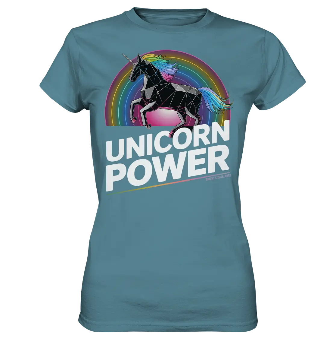 Fabelhaftes Einhorn mit Regenbogen Mähne Stilvolles geometrisches Design - Ladies Premium Shirt Bright Lights Arts