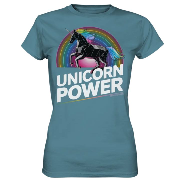 Fabelhaftes Einhorn mit Regenbogen Mähne Stilvolles geometrisches Design - Ladies Premium Shirt Bright Lights Arts