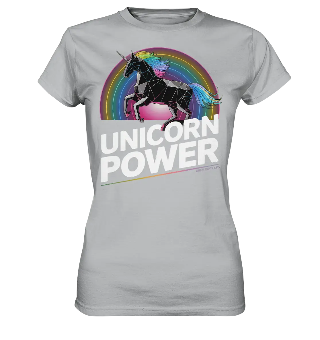 Fabelhaftes Einhorn mit Regenbogen Mähne Stilvolles geometrisches Design - Ladies Premium Shirt Bright Lights Arts