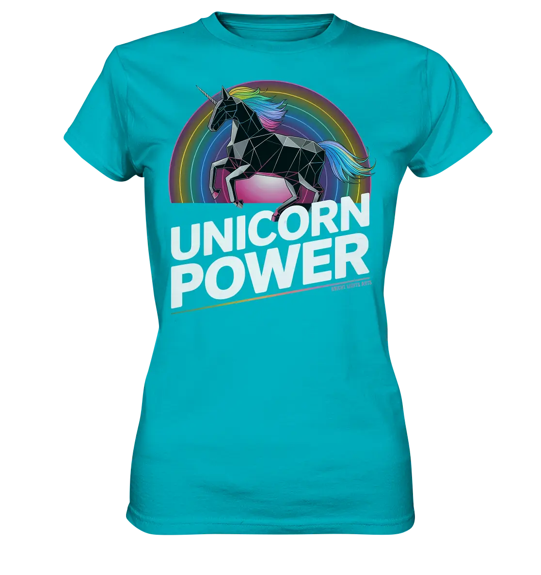 Fabelhaftes Einhorn mit Regenbogen Mähne Stilvolles geometrisches Design - Ladies Premium Shirt Bright Lights Arts
