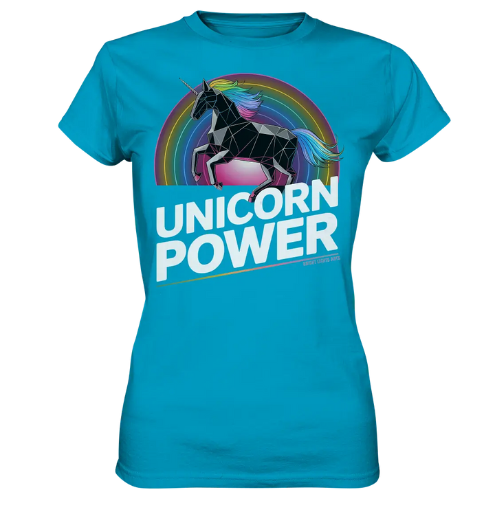 Fabelhaftes Einhorn mit Regenbogen Mähne Stilvolles geometrisches Design - Ladies Premium Shirt Bright Lights Arts