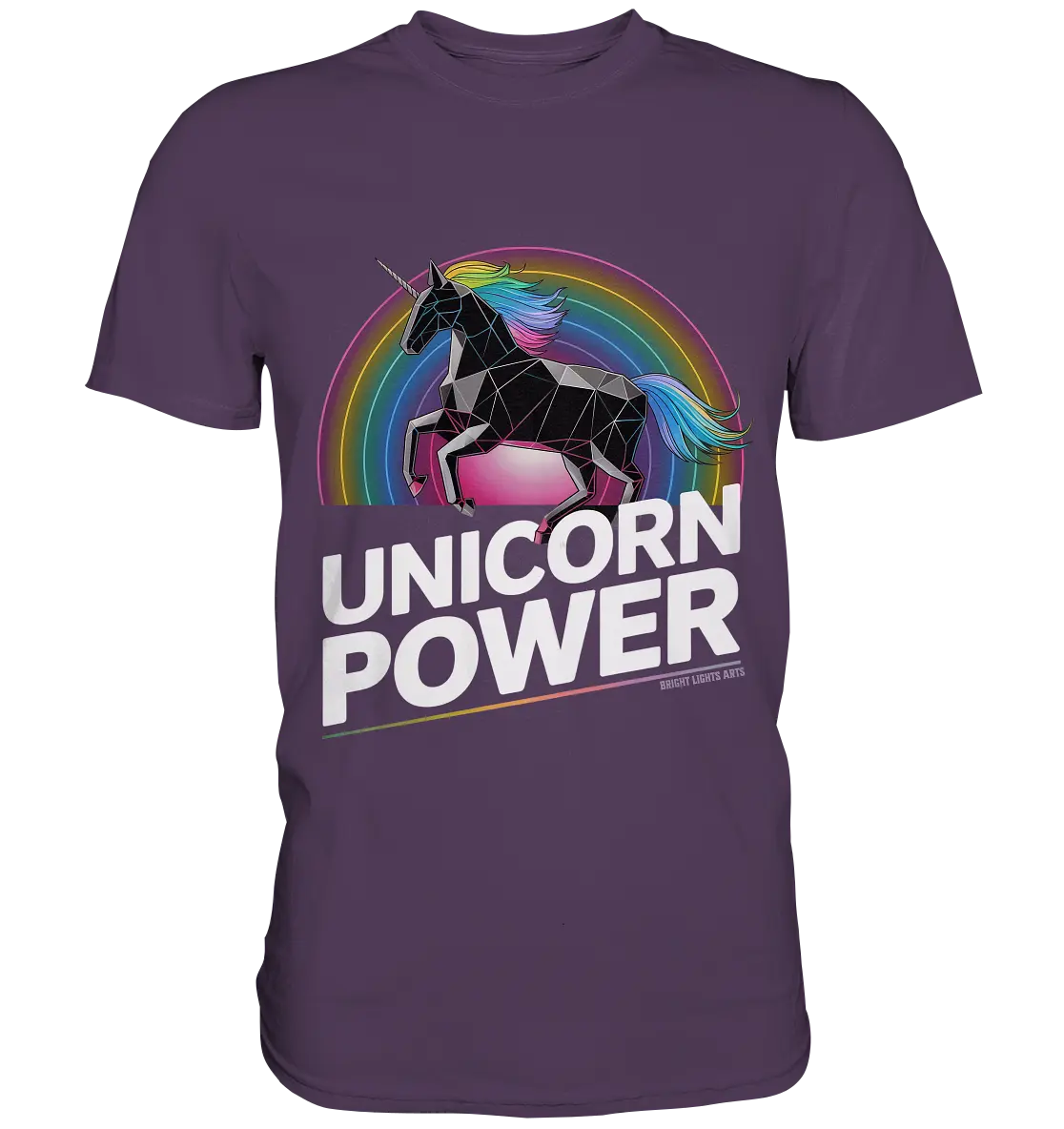Fabelhaftes Einhorn mit Regenbogen Mähne Stilvolles geometrisches Design - Premium Shirt Bright Lights Arts