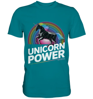 Fabelhaftes Einhorn mit Regenbogen Mähne Stilvolles geometrisches Design - Premium Shirt Bright Lights Arts