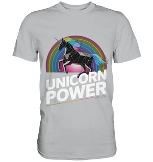 Fabelhaftes Einhorn mit Regenbogen Mähne Stilvolles geometrisches Design - Premium Shirt Bright Lights Arts