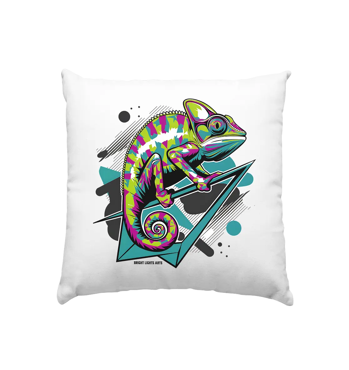 Farbenfrohes Chamäleon – Lebendige Tierillustration - Kissen 40x40cm Bright Lights Arts