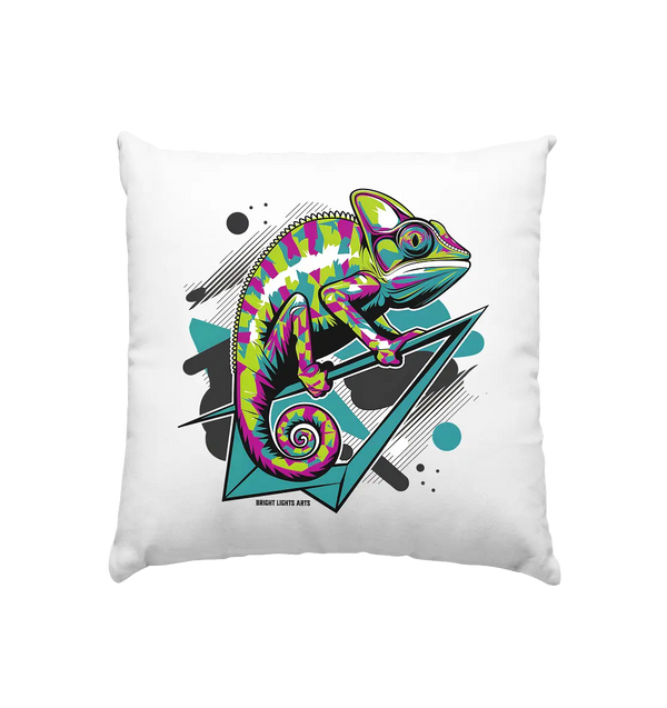 Farbenfrohes Chamäleon – Lebendige Tierillustration - Kissen 40x40cm Bright Lights Arts